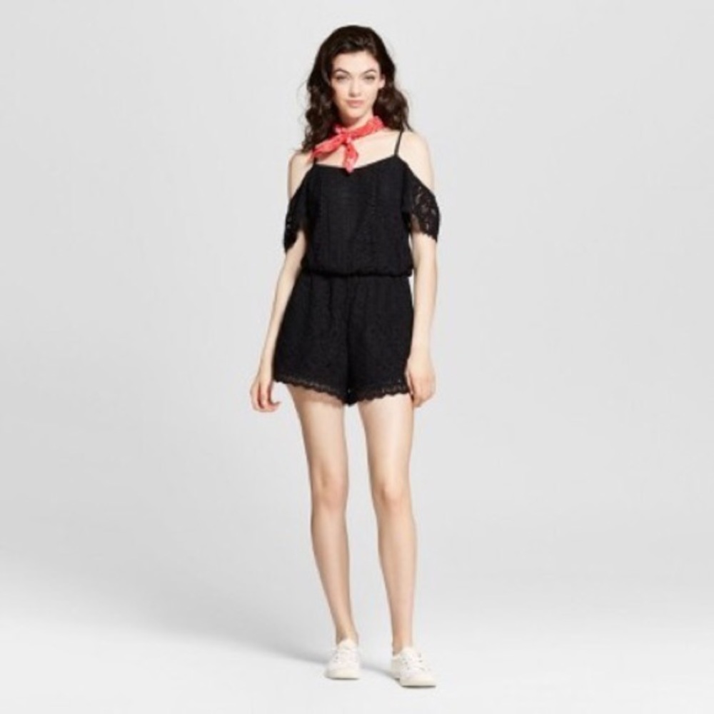 Black Cold Shoulder Lace Romper